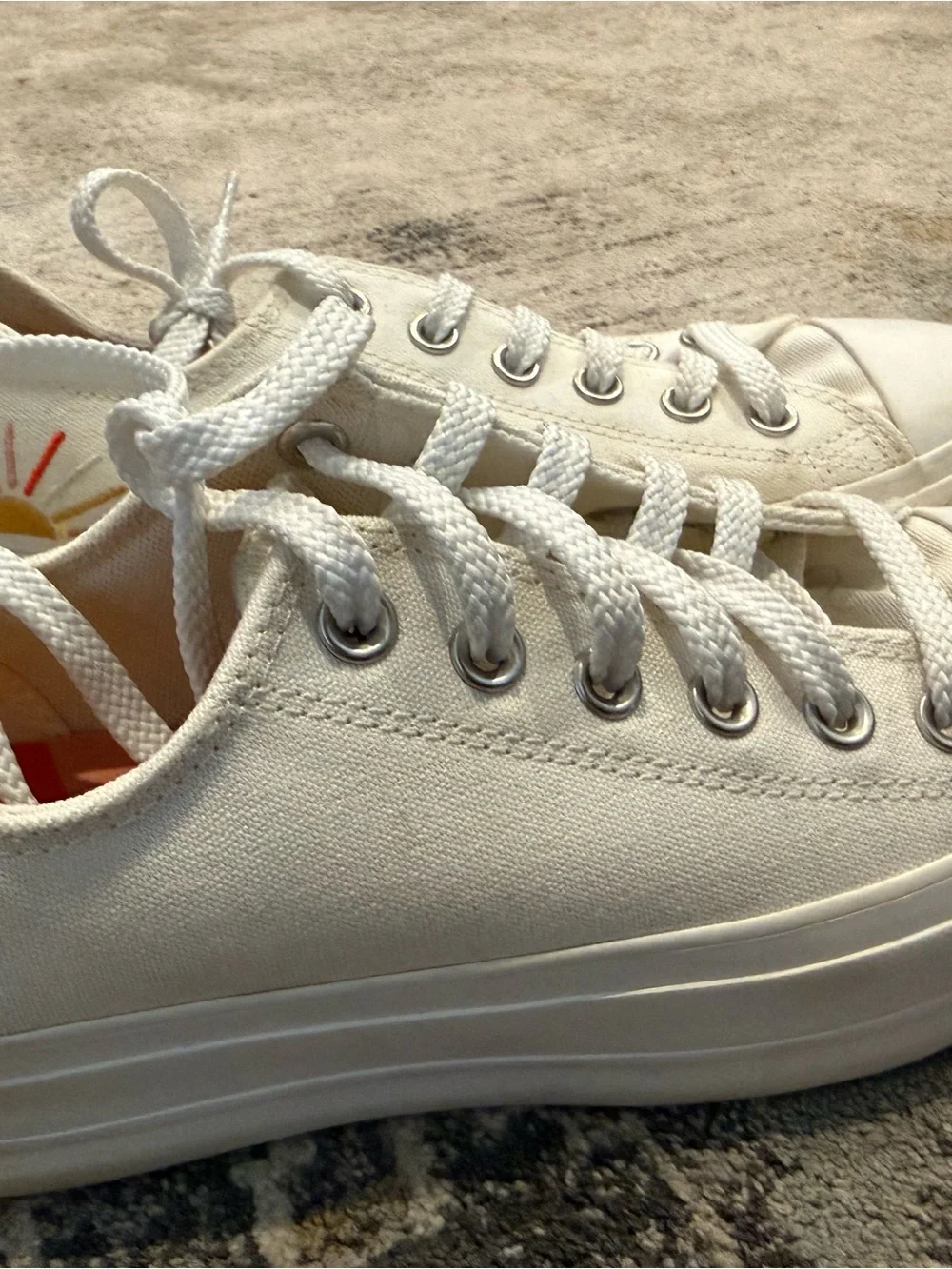 Converse White Low-Top Canvas Sneakers with Sun Graphic
